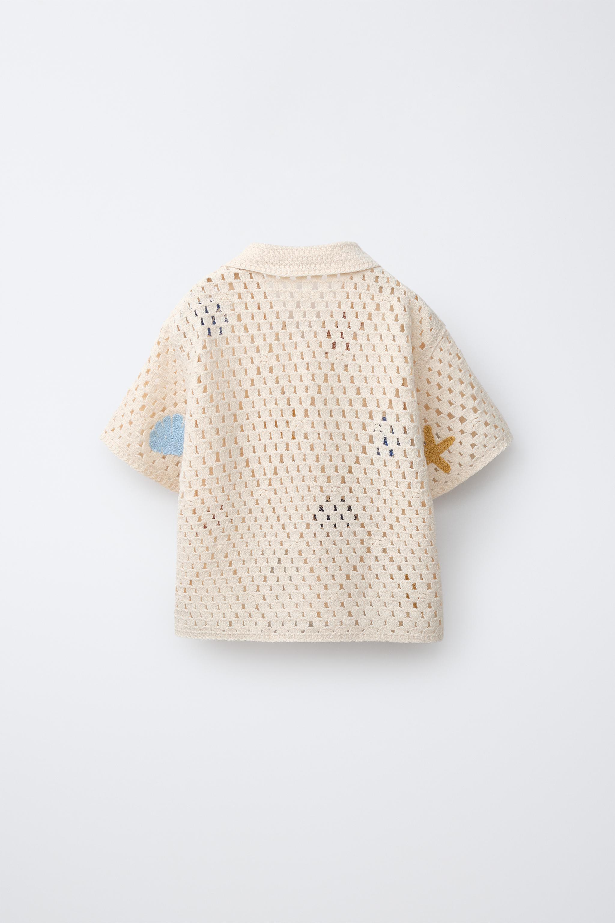 MARINE MOTIF CROCHET KNIT SHIRT